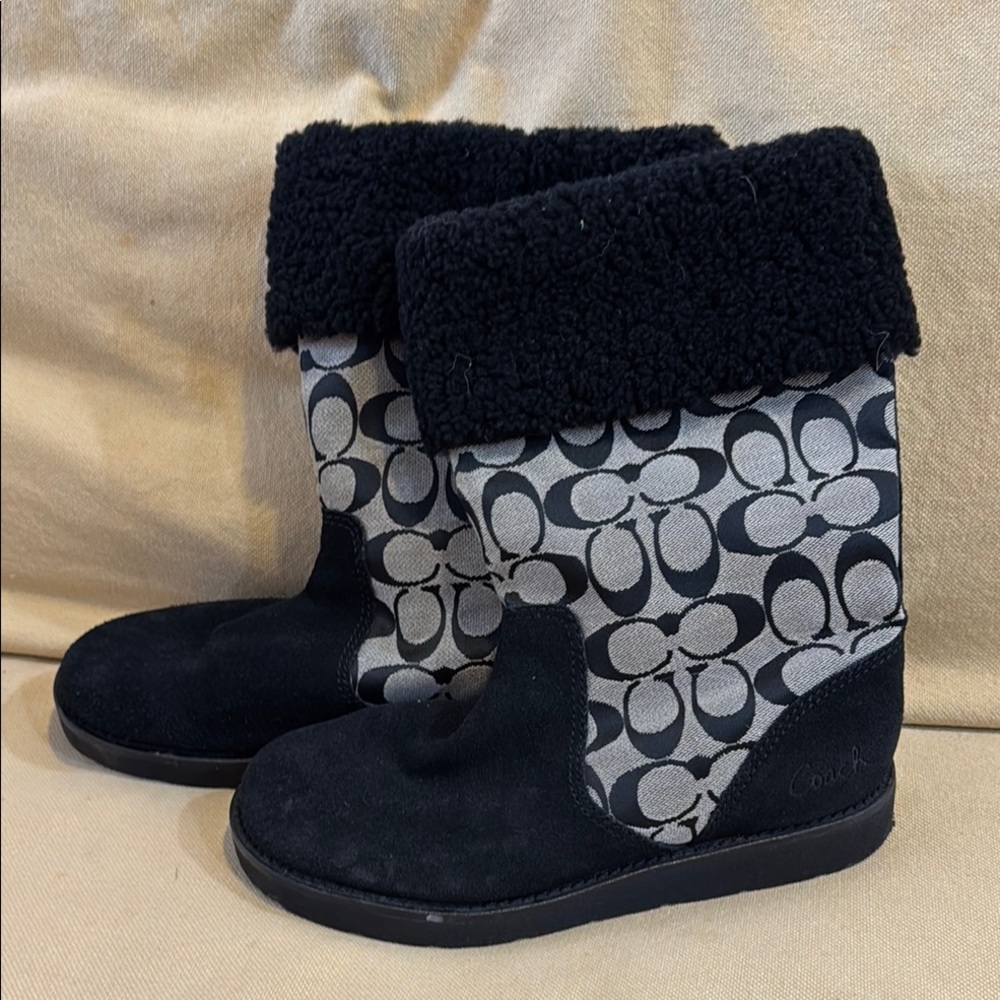 Coach Black and Gray Monogram Winter Boots